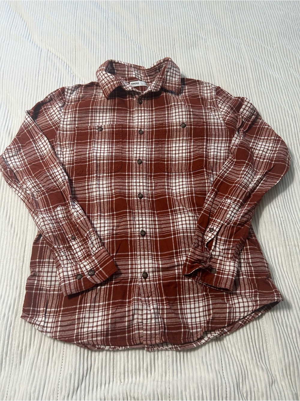 Sonoma Rust and White Plaid Button-Down Shirt